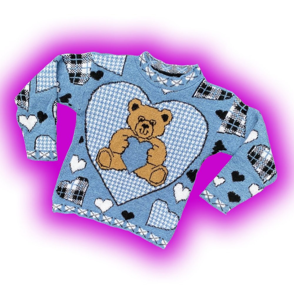 Y2K TEDDY BEAR CROPPED SWEATER